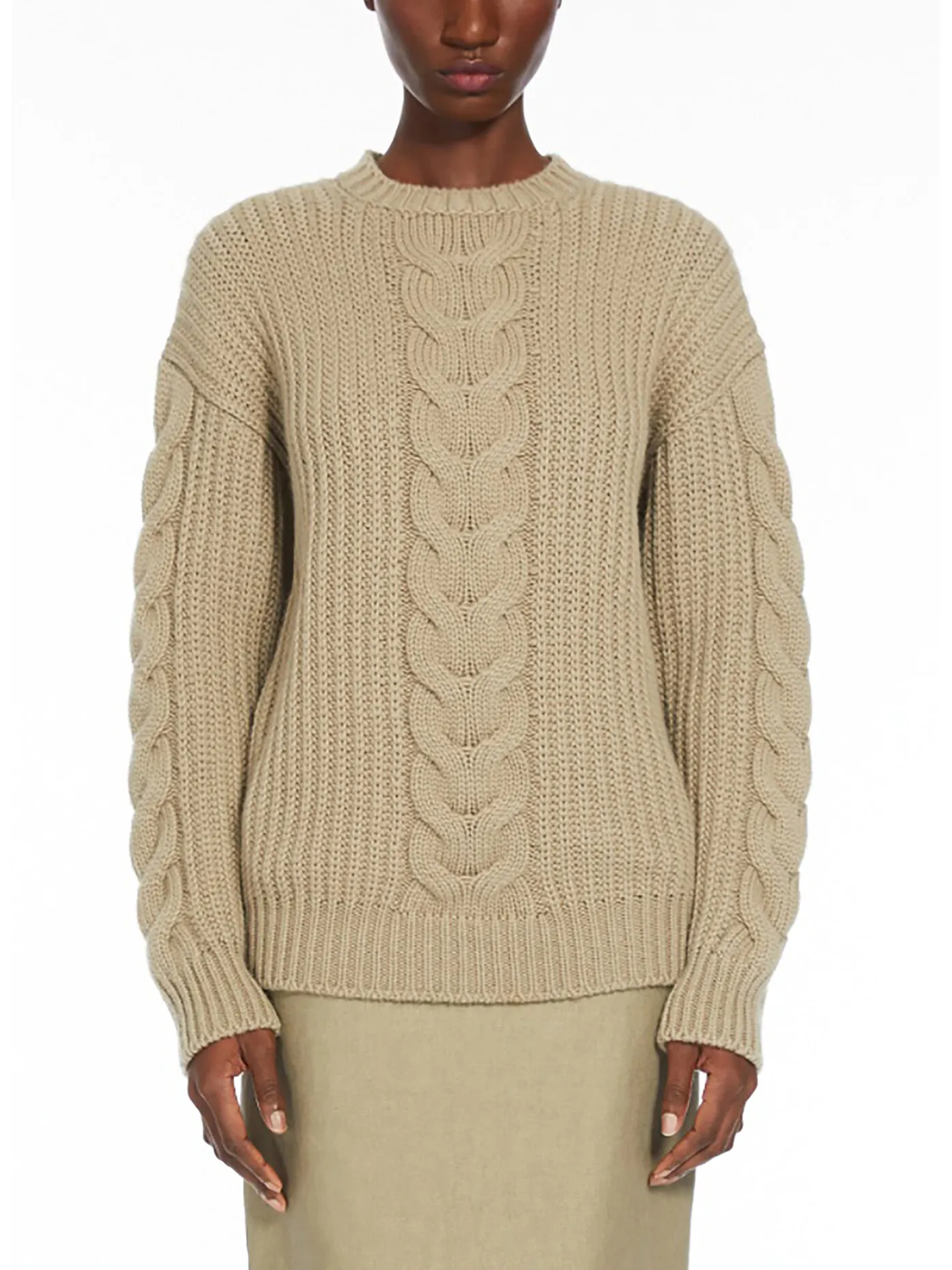     -MAX MARA    -MAGLIONE ACCIAIO IN MAGLIA TRECCIATO-