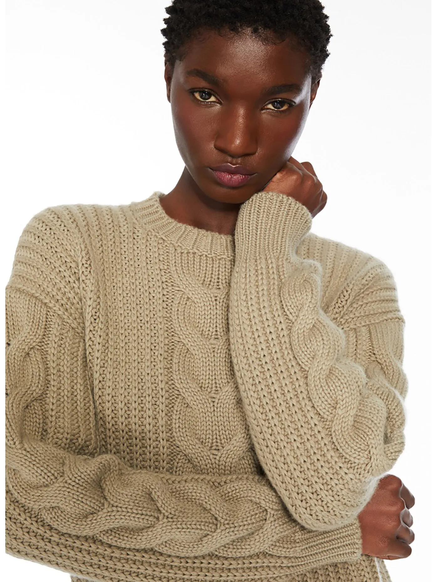     -MAX MARA    -MAGLIONE ACCIAIO IN MAGLIA TRECCIATO-