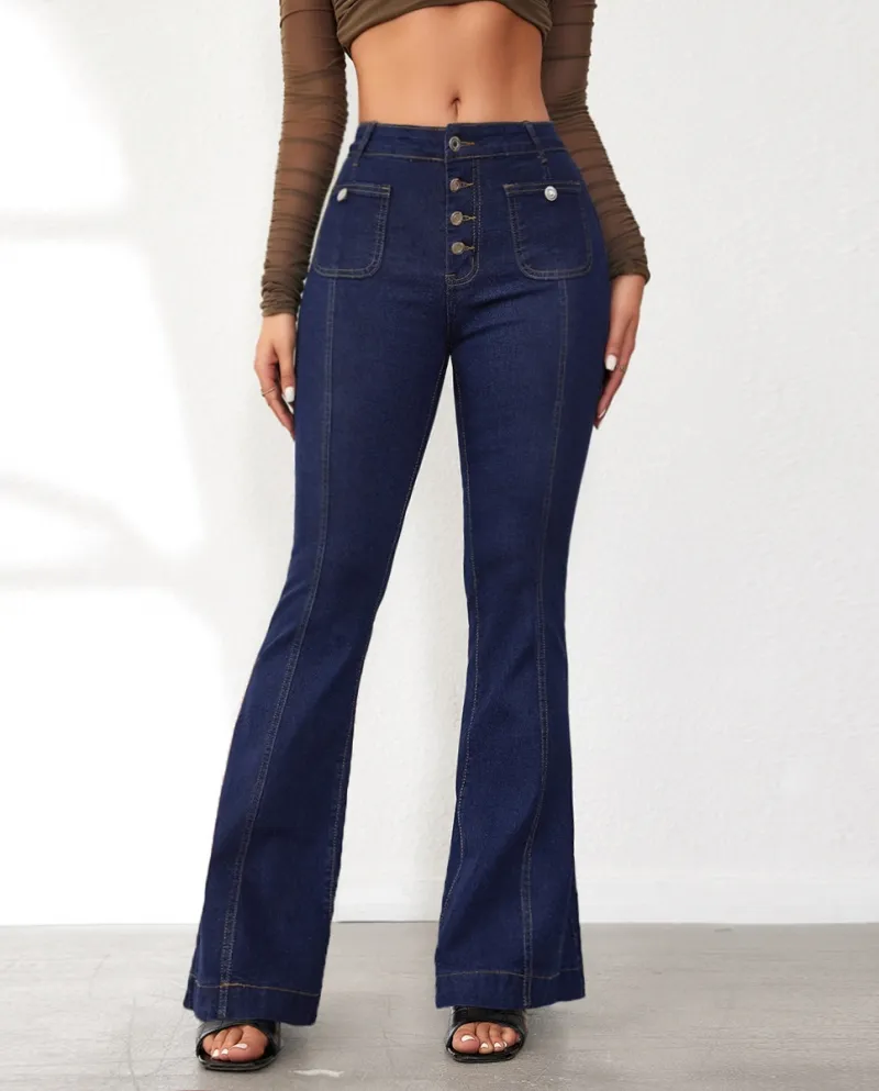 2024 Spring New Style Buttoned Slim Fit Bootcut Jeans For Women High Waist Spliced ​​trousers In Stock