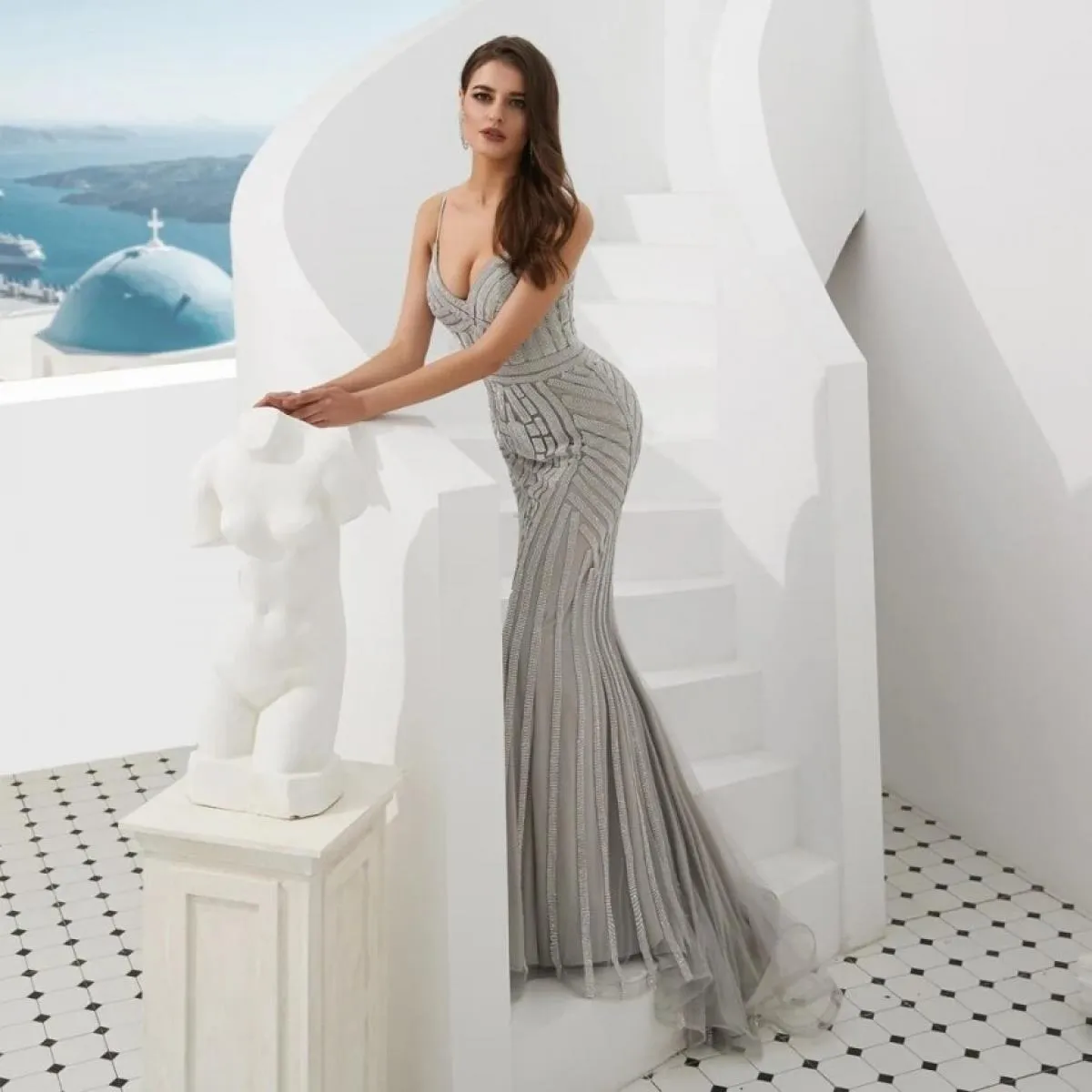 Abiti da sera con scollo a cuore e cinturino per spaghetti Abendkleider Dubai Abito da sera formale con sirena in rilievo Abiti