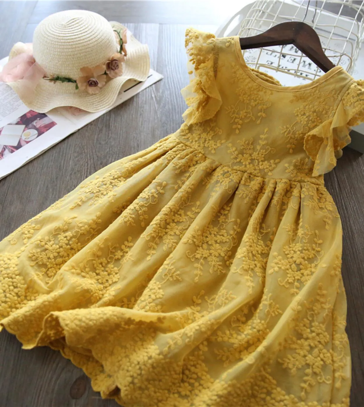 Abito autunnale per ragazze Ricamo floreale Abiti estivi Pizzo Manica intera Abbigliamento scolastico per bambini Cotone 3 8 ann