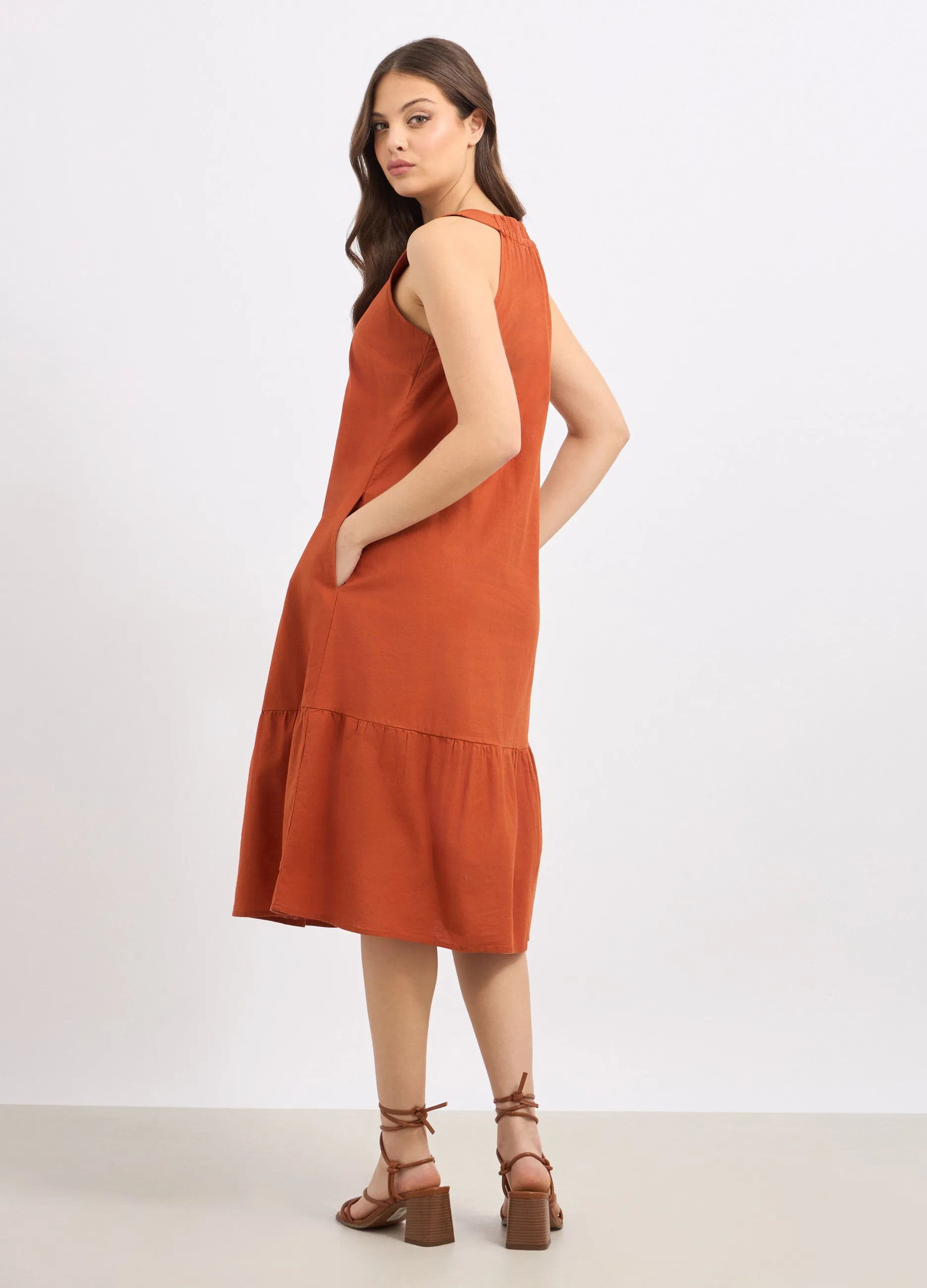 Abito lungo in misto lino donna