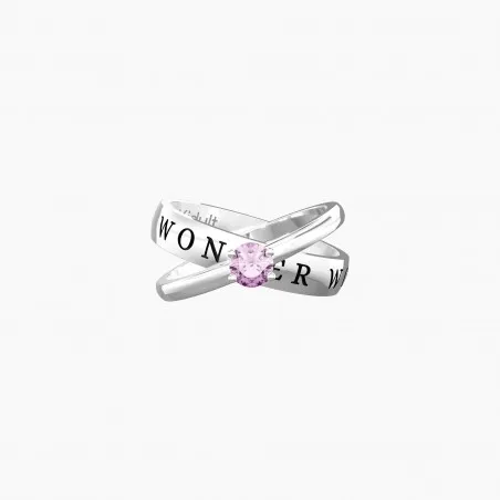 Anello con zircone rosa e scritta SIMPLY A WONDER WOMAN