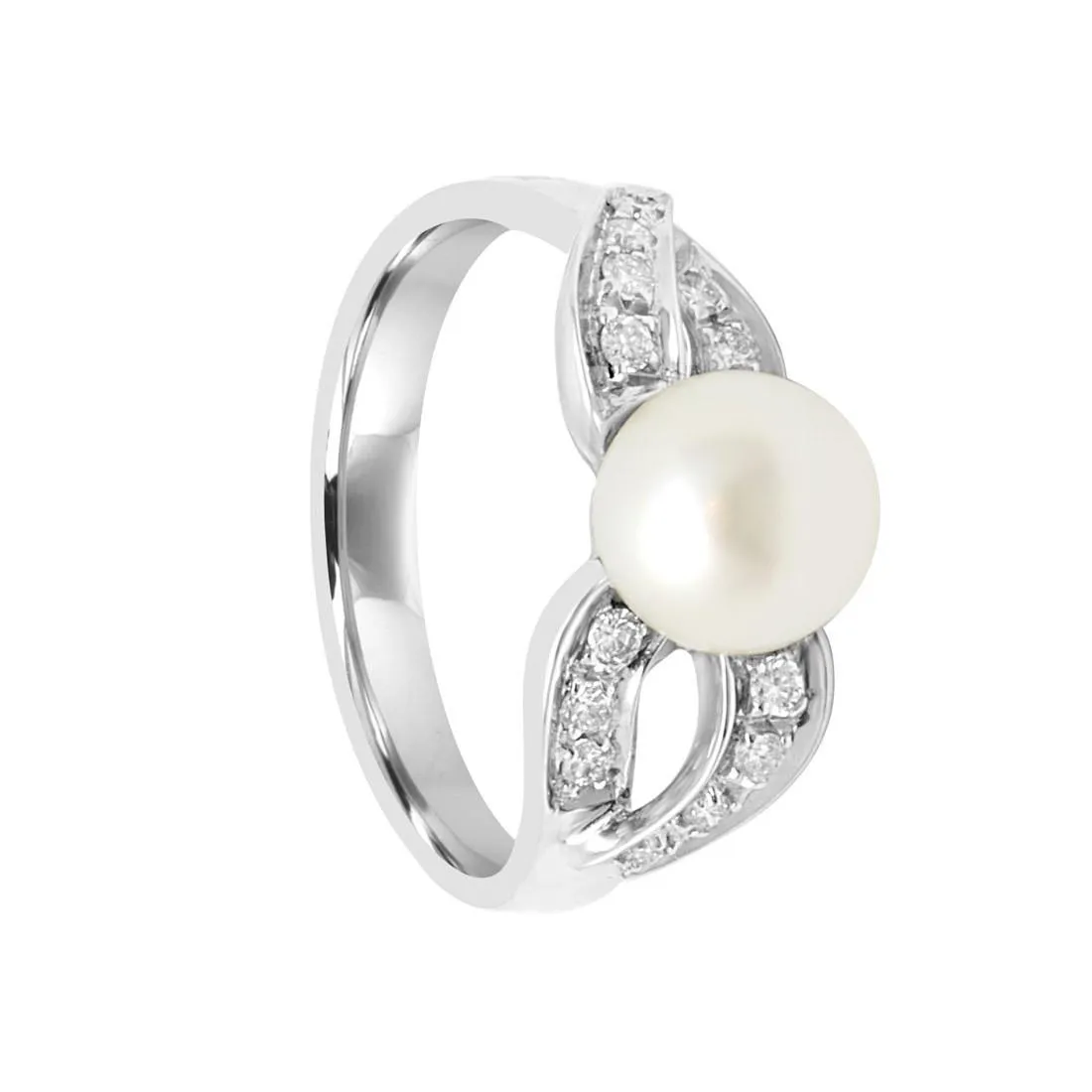 Anello in oro bianco con perla e diamanti mis 15