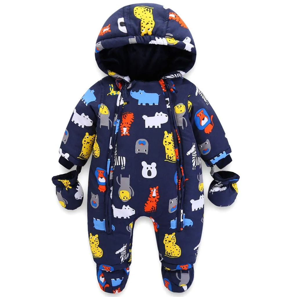 Bambino Tute da neve con Guanti e Scarpe Inverno Pagliaccetto con Cappuccio Caldo Set di Abbigliamento 3-6 Mesi