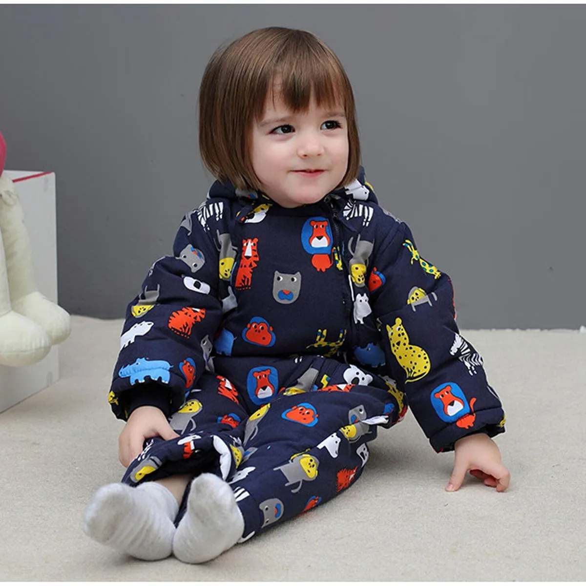 Bambino Tute da neve con Guanti e Scarpe Inverno Pagliaccetto con Cappuccio Caldo Set di Abbigliamento 3-6 Mesi
