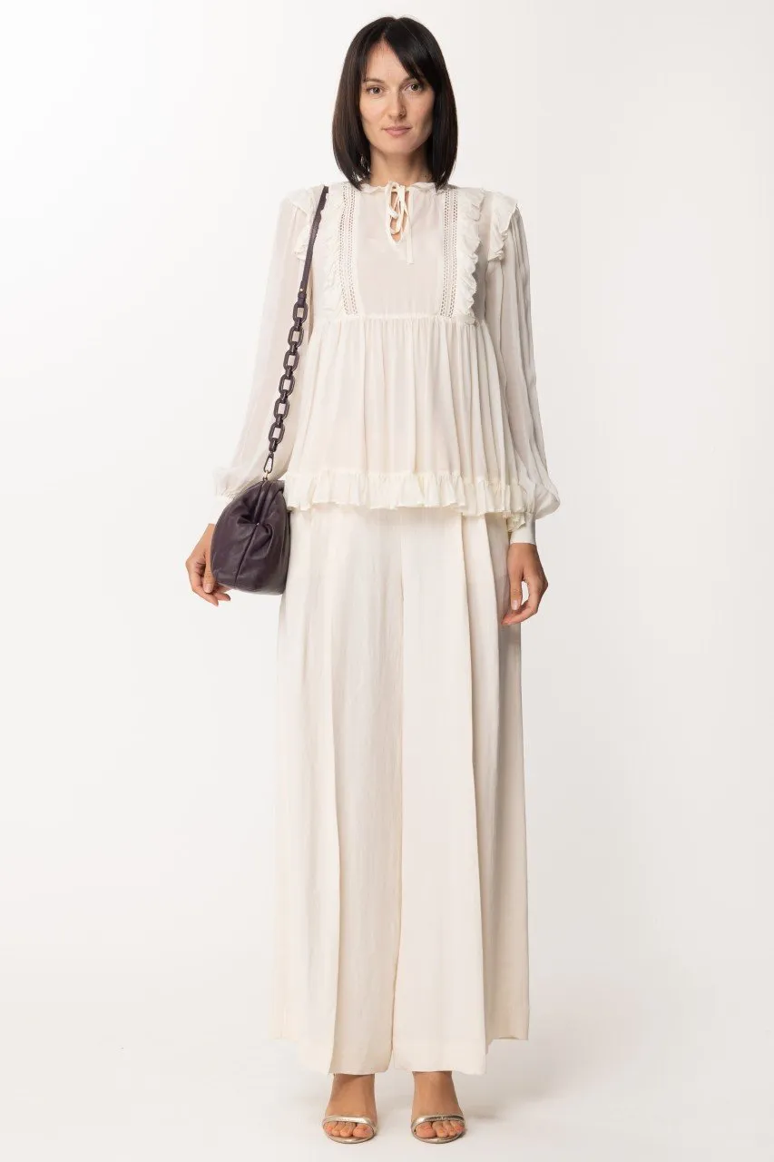 Blusa in georgette con rouches e pizzo NEVE