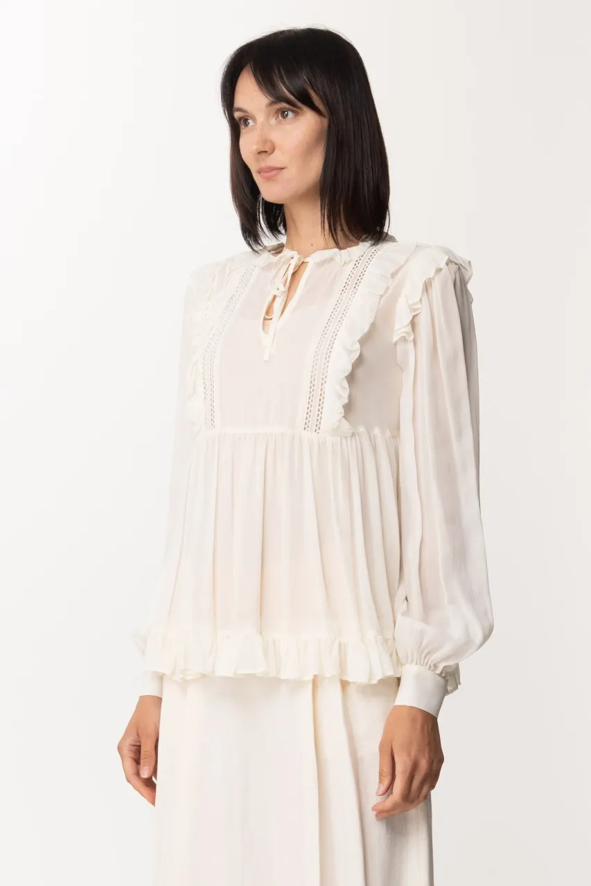 Blusa in georgette con rouches e pizzo NEVE