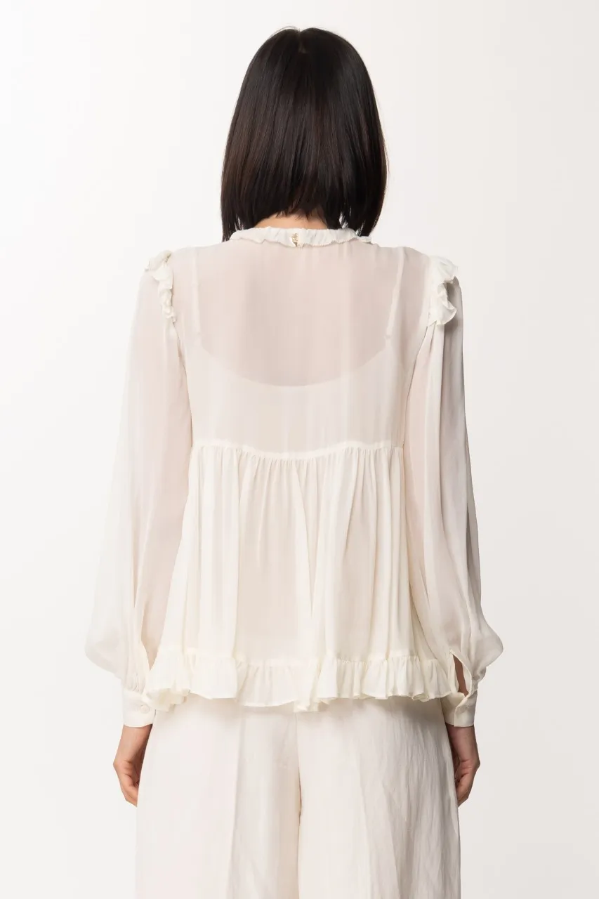 Blusa in georgette con rouches e pizzo NEVE