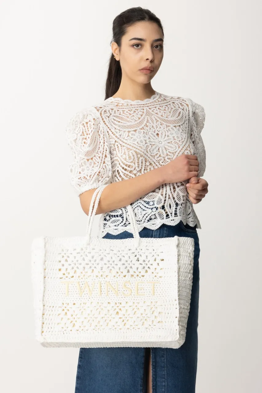 Borsa crochet con logo a contrasto NEVE