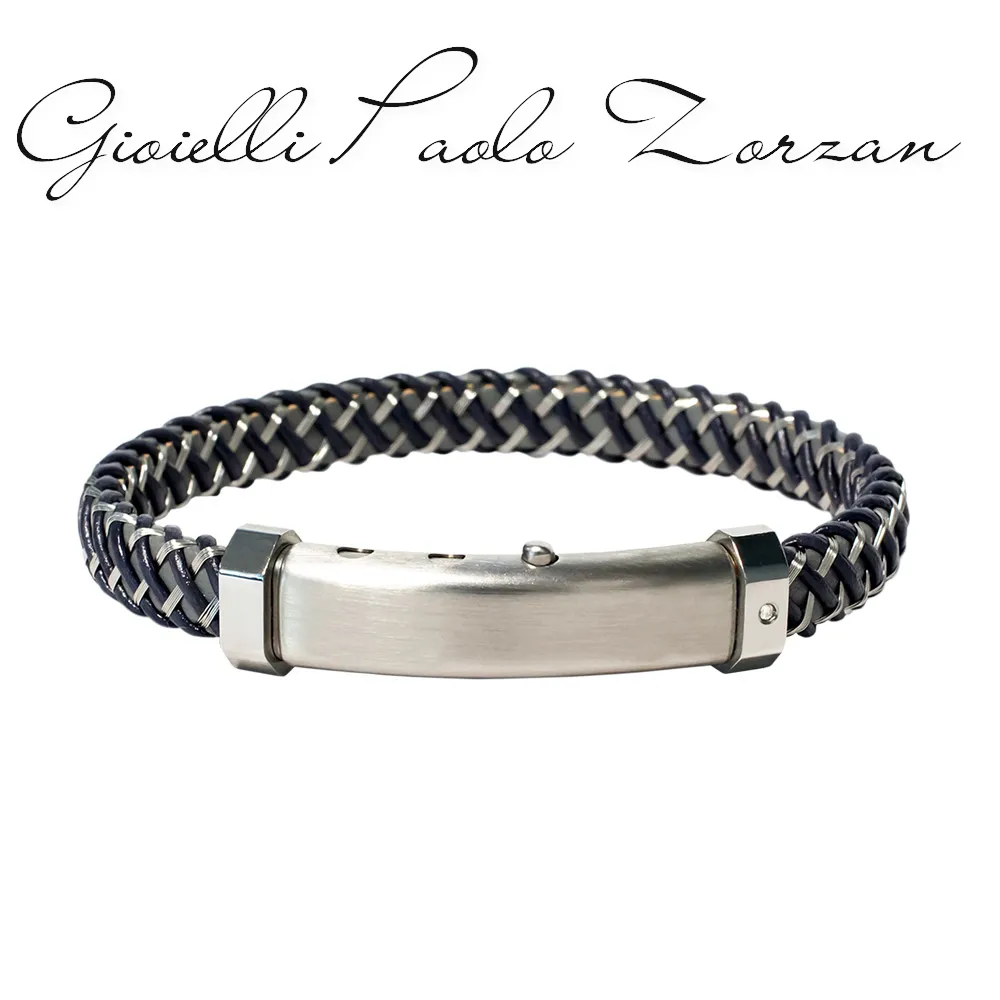 Bracciale Borsari uomo in pelle e acciaio con diamante BR-M.CARL003