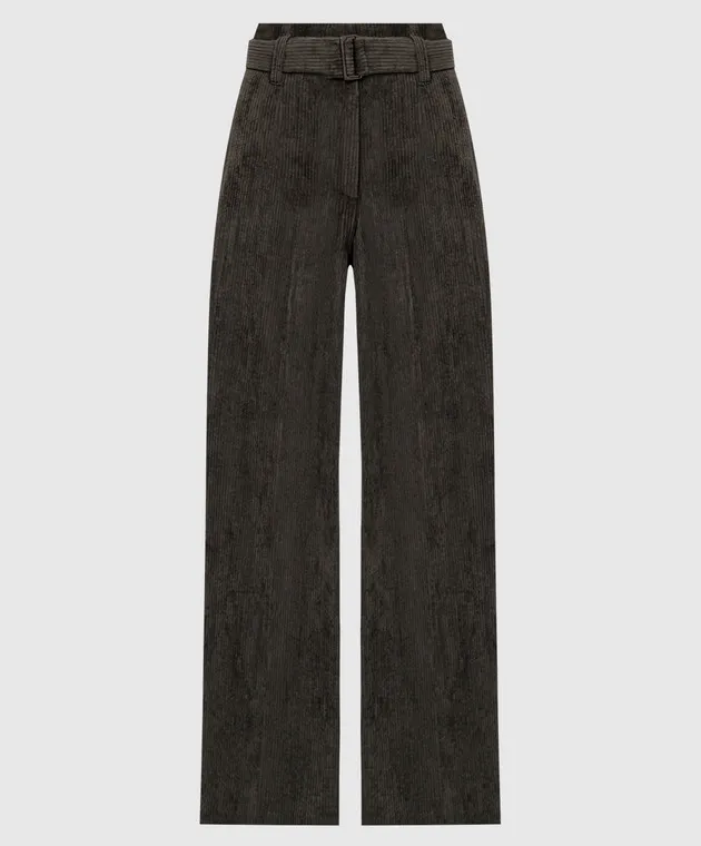 Brunello Cucinelli Pantaloni di velluto a coste grigi con cintura MD574P8692