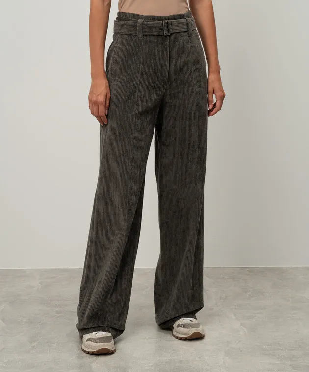 Brunello Cucinelli Pantaloni di velluto a coste grigi con cintura MD574P8692