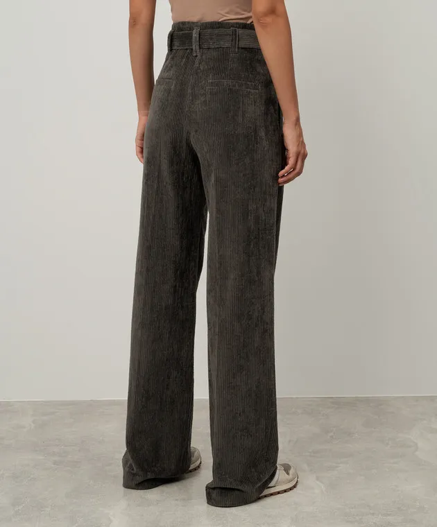 Brunello Cucinelli Pantaloni di velluto a coste grigi con cintura MD574P8692