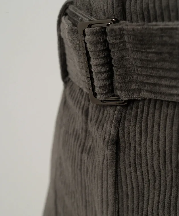 Brunello Cucinelli Pantaloni di velluto a coste grigi con cintura MD574P8692