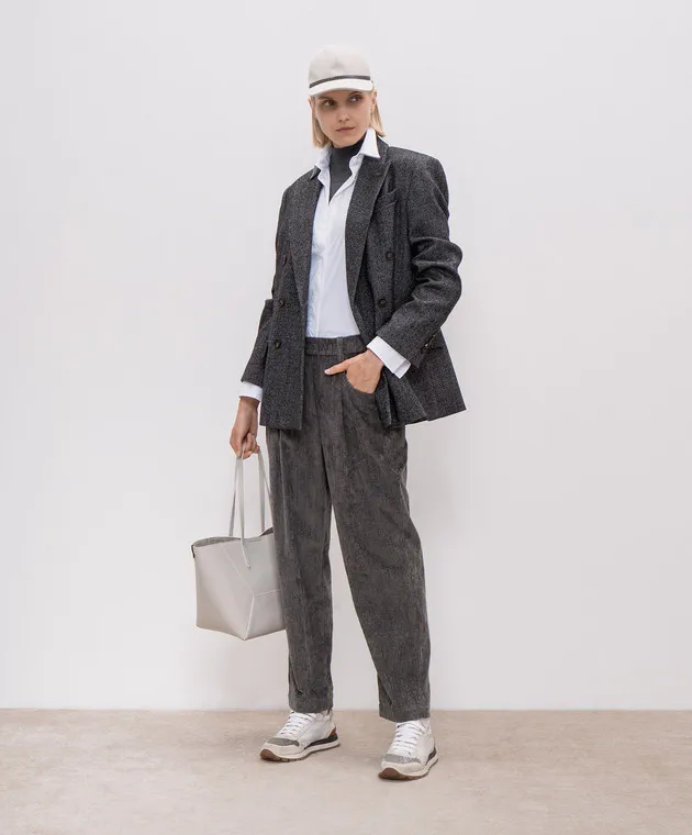 Brunello Cucinelli Pantaloni di velluto a coste grigi MD574P8773