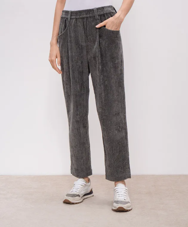 Brunello Cucinelli Pantaloni di velluto a coste grigi MD574P8773