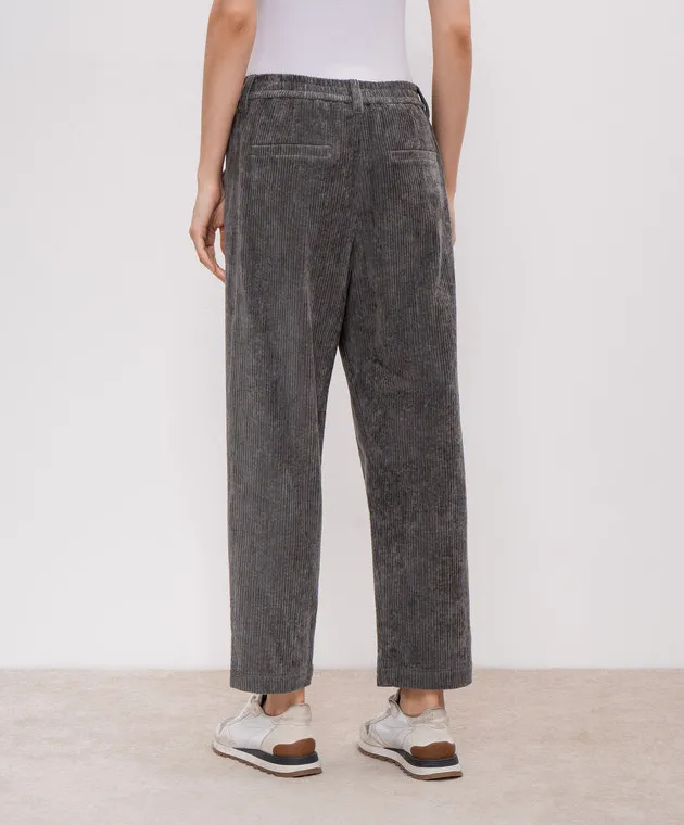 Brunello Cucinelli Pantaloni di velluto a coste grigi MD574P8773