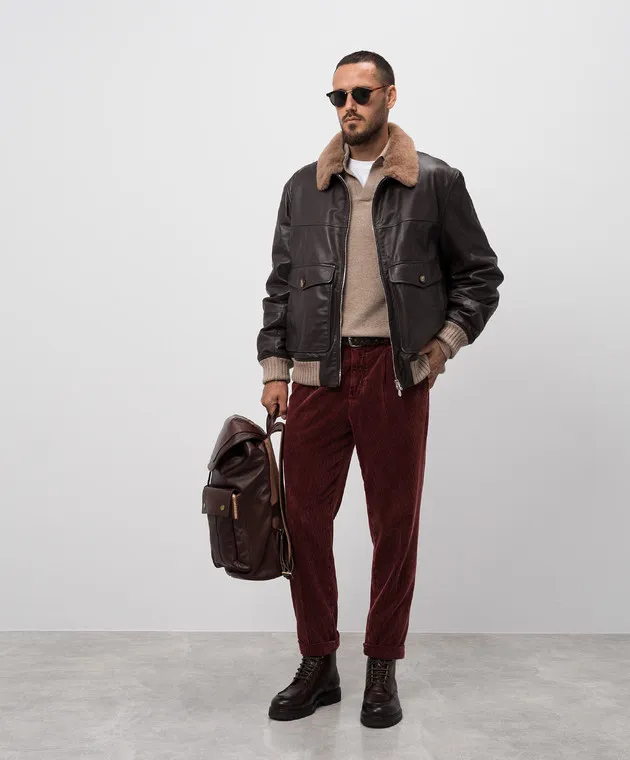 Brunello Cucinelli Pantaloni di velluto bordeaux M280DE1450