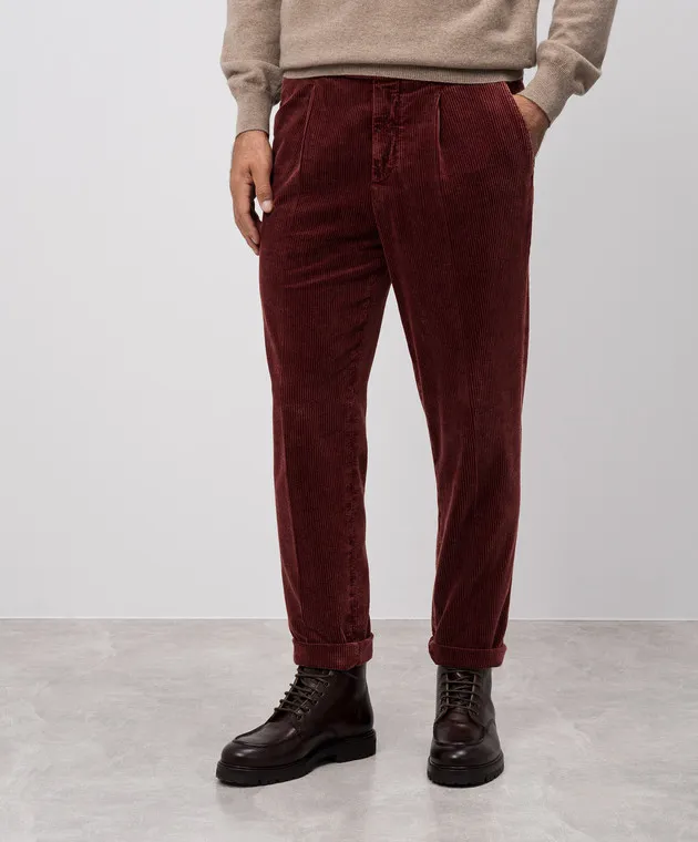 Brunello Cucinelli Pantaloni di velluto bordeaux M280DE1450