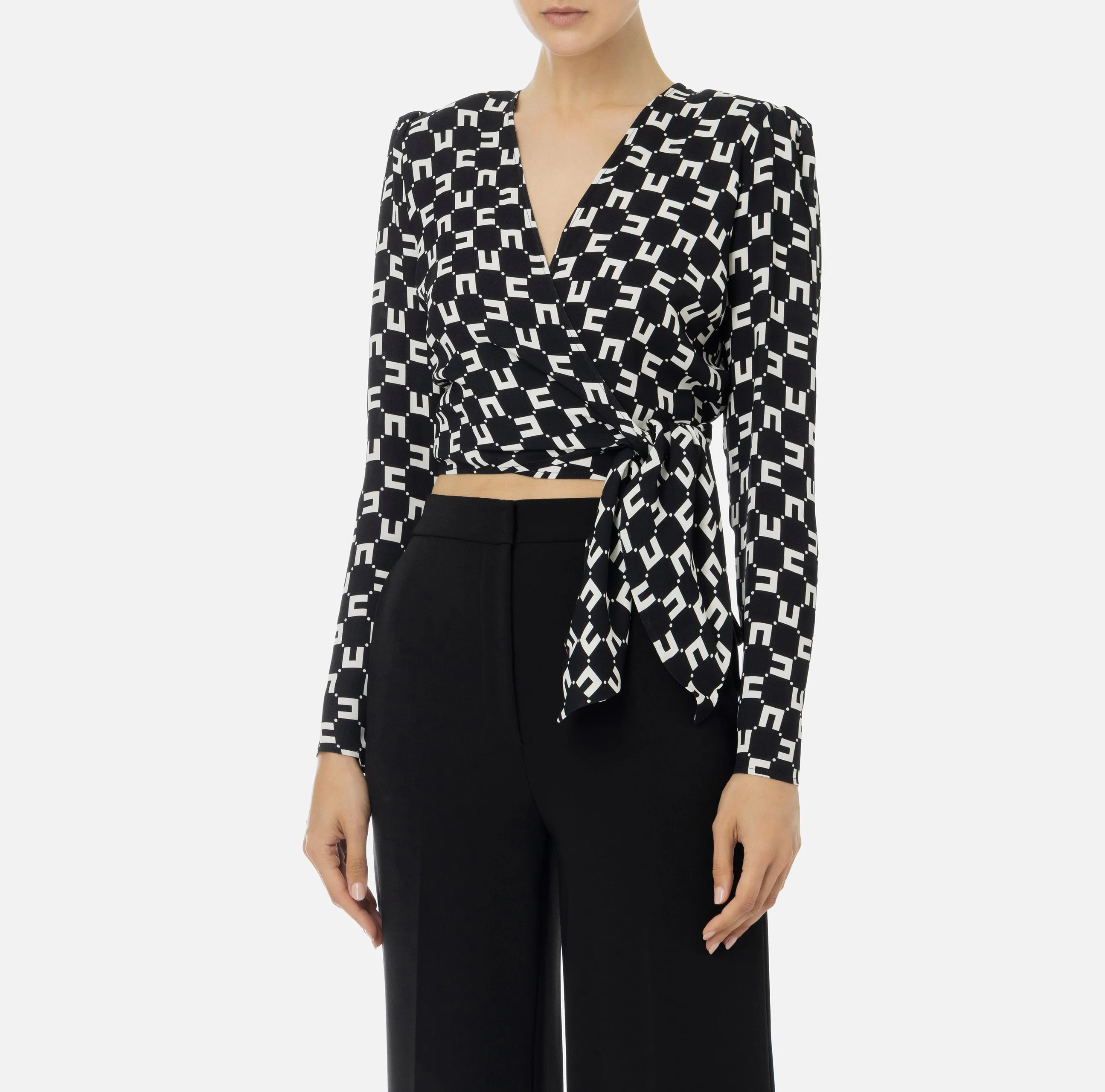 Camicia cropped in georgette di viscosa stampa logo con nodo Elisabetta Franchi CAS4141E2
