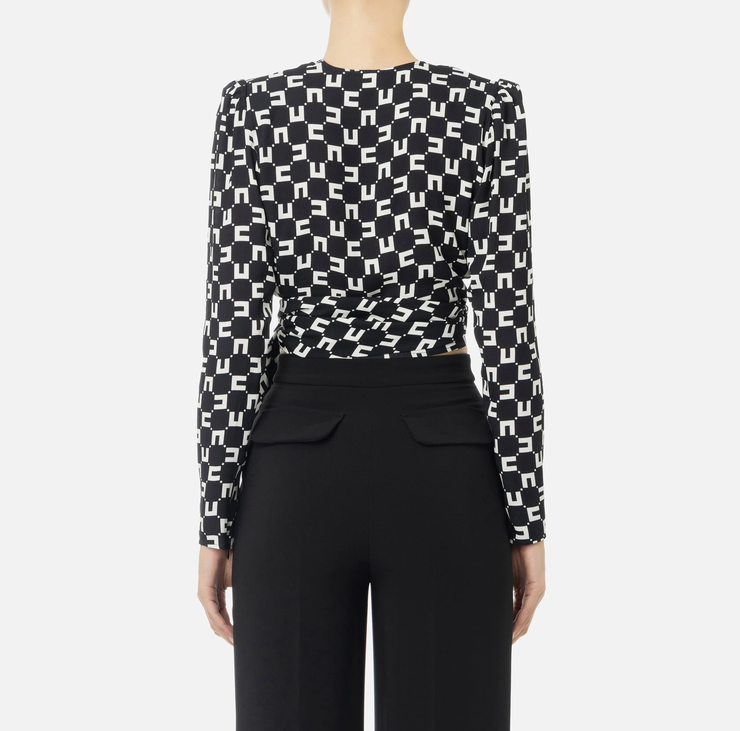 Camicia cropped in georgette di viscosa stampa logo con nodo Elisabetta Franchi CAS4141E2