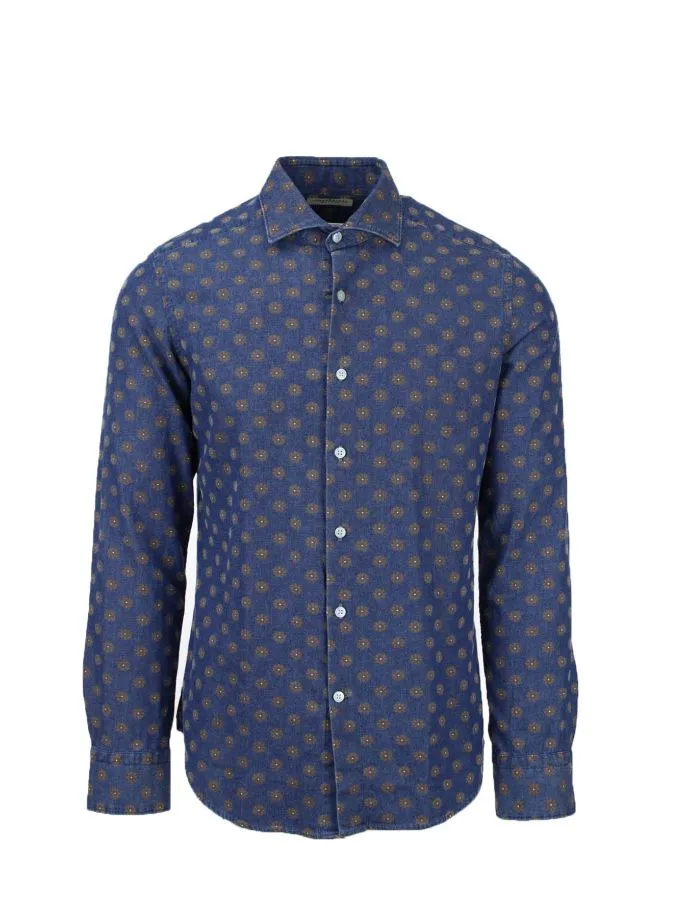 Camicia manica lunga cotone fantasia washed