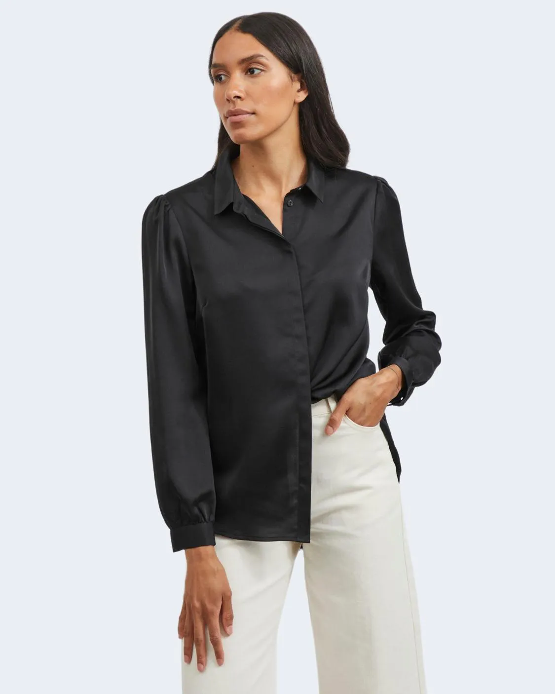 Camicia manica lunga Vila Clothes NOOS – VIELLETTE SATIN L/S SHIRT/SU – NOOS Nero