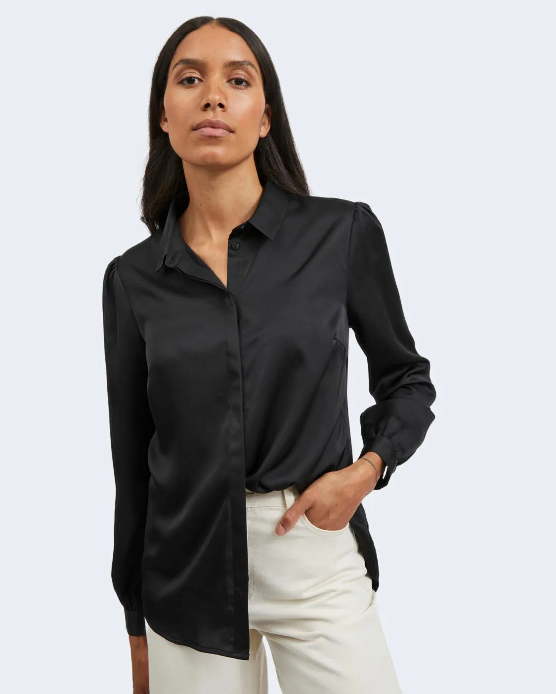 Camicia manica lunga Vila Clothes NOOS – VIELLETTE SATIN L/S SHIRT/SU – NOOS Nero