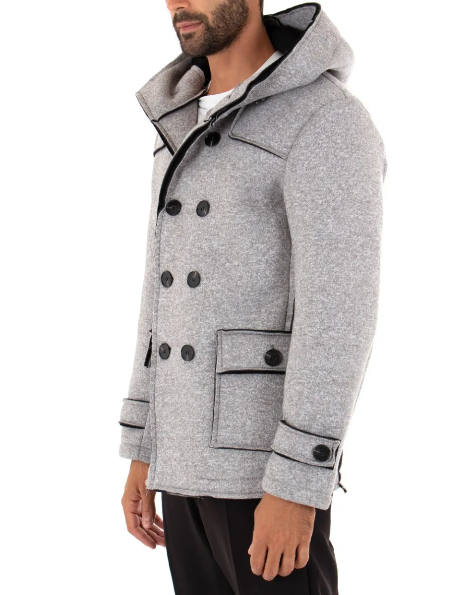 Cappotto Doppiopetto Uomo Giacca Giaccone Con Cappuccio Grigio Giubbotto Elegante GIOSAL-G2652A