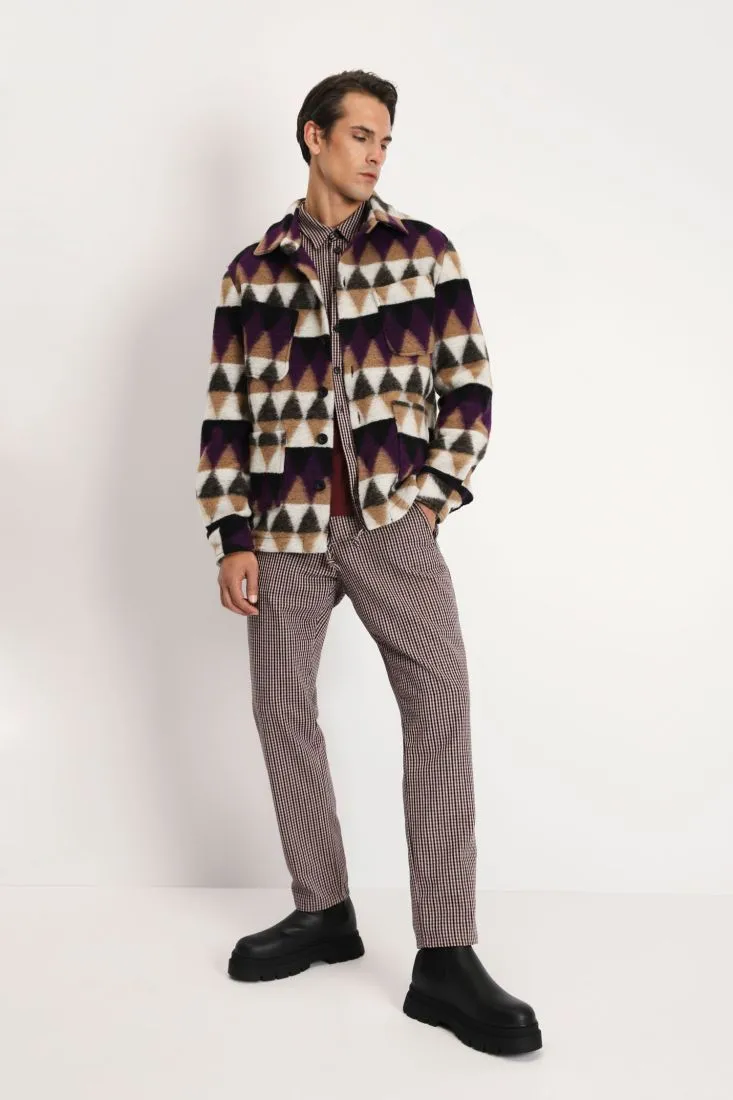 Cappotto fantasia geometrica con colletto e abbottonatura