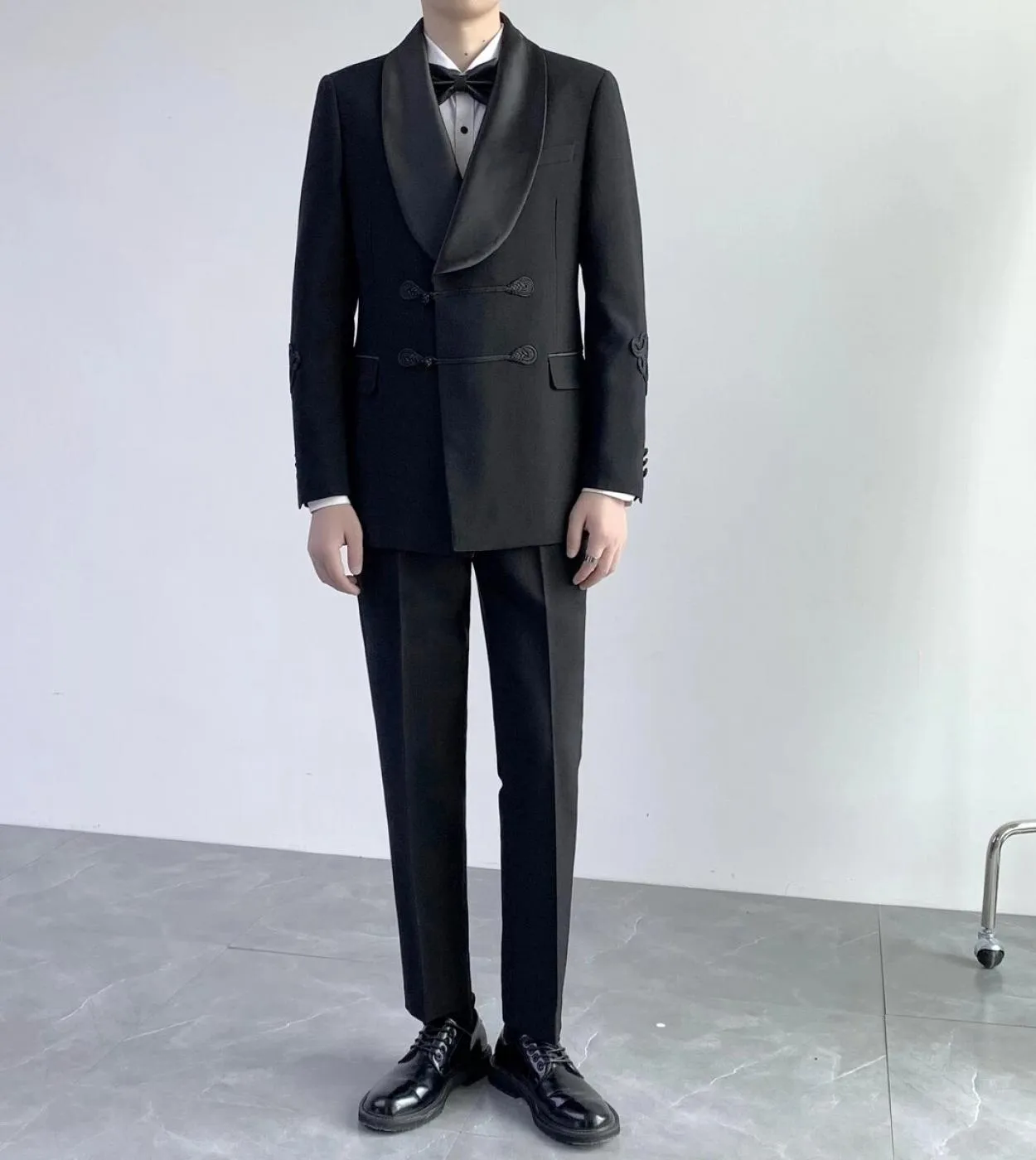 Cinese Moda Uomo Nero Abiti 2 Pezzi Giacca Pantalone Terno Masculino Sposo Matrimonio Prom Blazer Costume Homme Double Brea