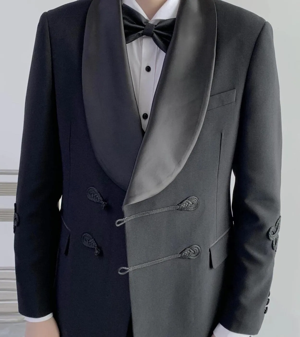 Cinese Moda Uomo Nero Abiti 2 Pezzi Giacca Pantalone Terno Masculino Sposo Matrimonio Prom Blazer Costume Homme Double Brea