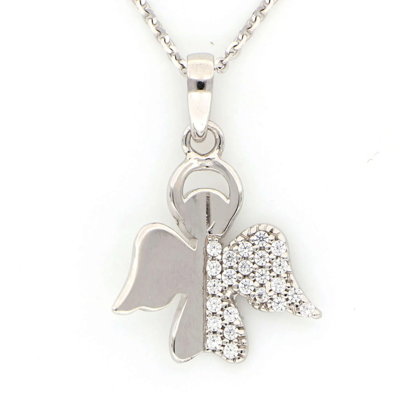 Collana con Angelo in oro bianco e zirconi CL-004