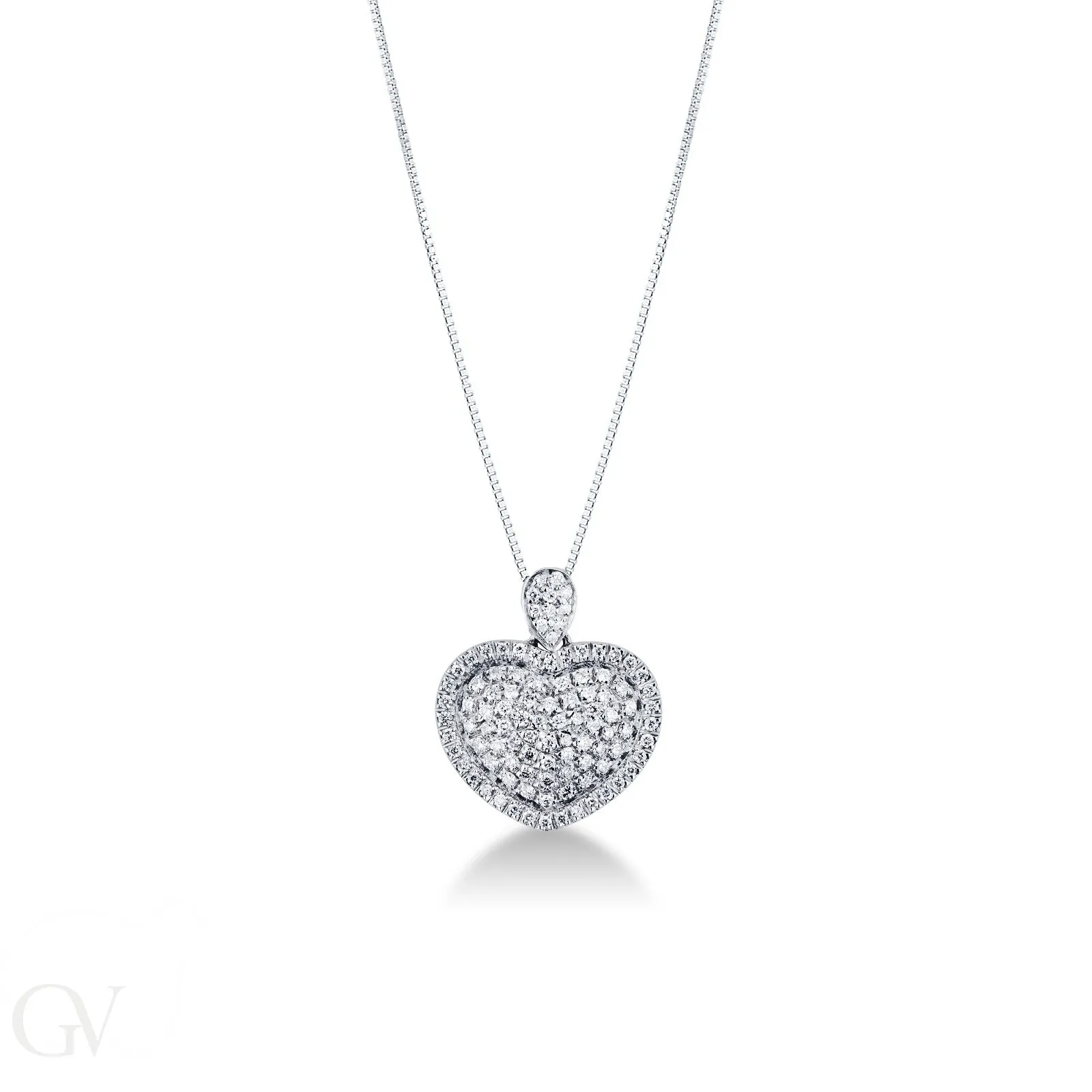 Collana in oro bianco 18k con pendente a cuore in diamanti, ct. 0,78