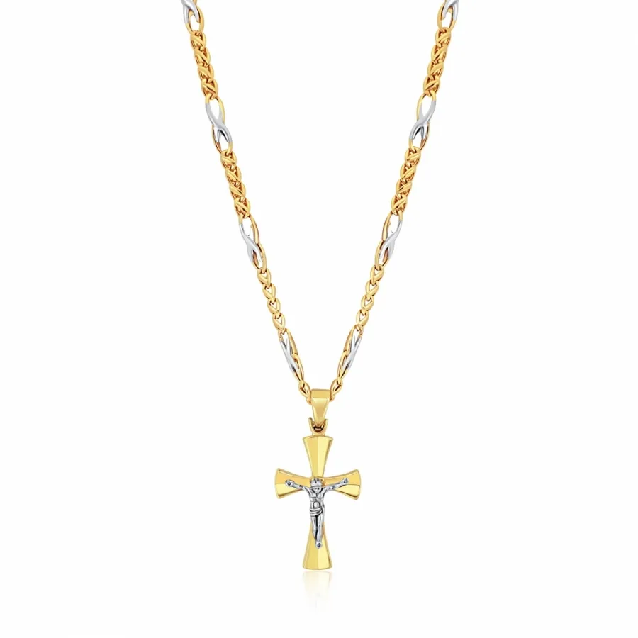 Collana uomo con croce Cristo crocifisso in oro giallo e bianco 18kt