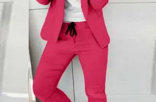 Completo di pantaloni e blazer elegante Estrena, fucsia
