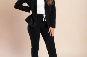 Completo di pantaloni e blazer elegante senza lettere Estrena, nero-nero