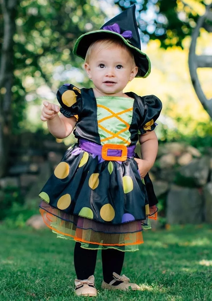 Costume da strega a pois per bambina