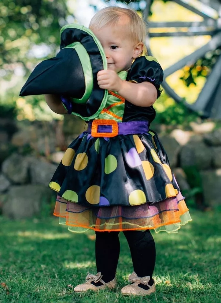 Costume da strega a pois per bambina