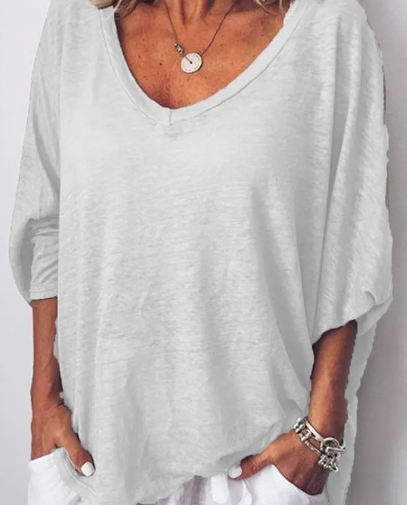Donne Harajuku Scollo A V Manica Lunga Batwing T Shirt Casual Bianco Rosa Allentato di Grandi Dimensioni Magliette Harajuku Magl