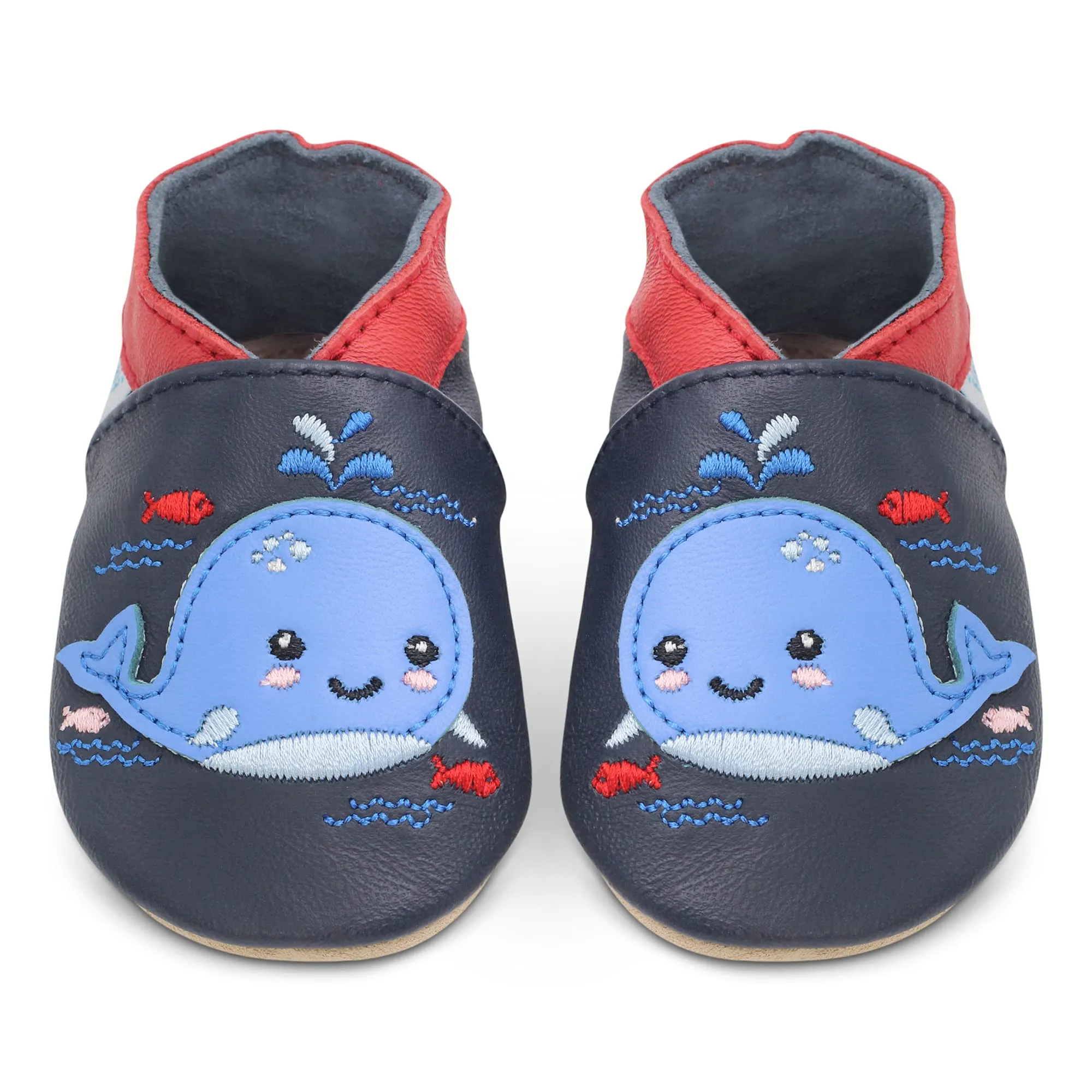 Dotty Fish Scarpine in Pelle Prima Infanzia. Scarpe Bimbi per Primi Passi con Suola Scamosciata. Balena Blu Navy. 12-18 Mesi (21