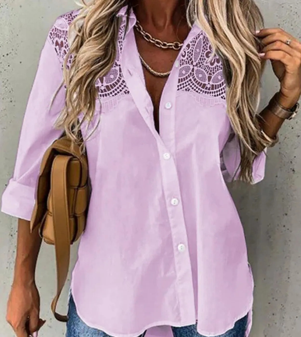 Elegante camicia patchwork in pizzo con ricamo camicetta cava da donna primavera estate 2023 top a maniche lunghe Blusas allenta