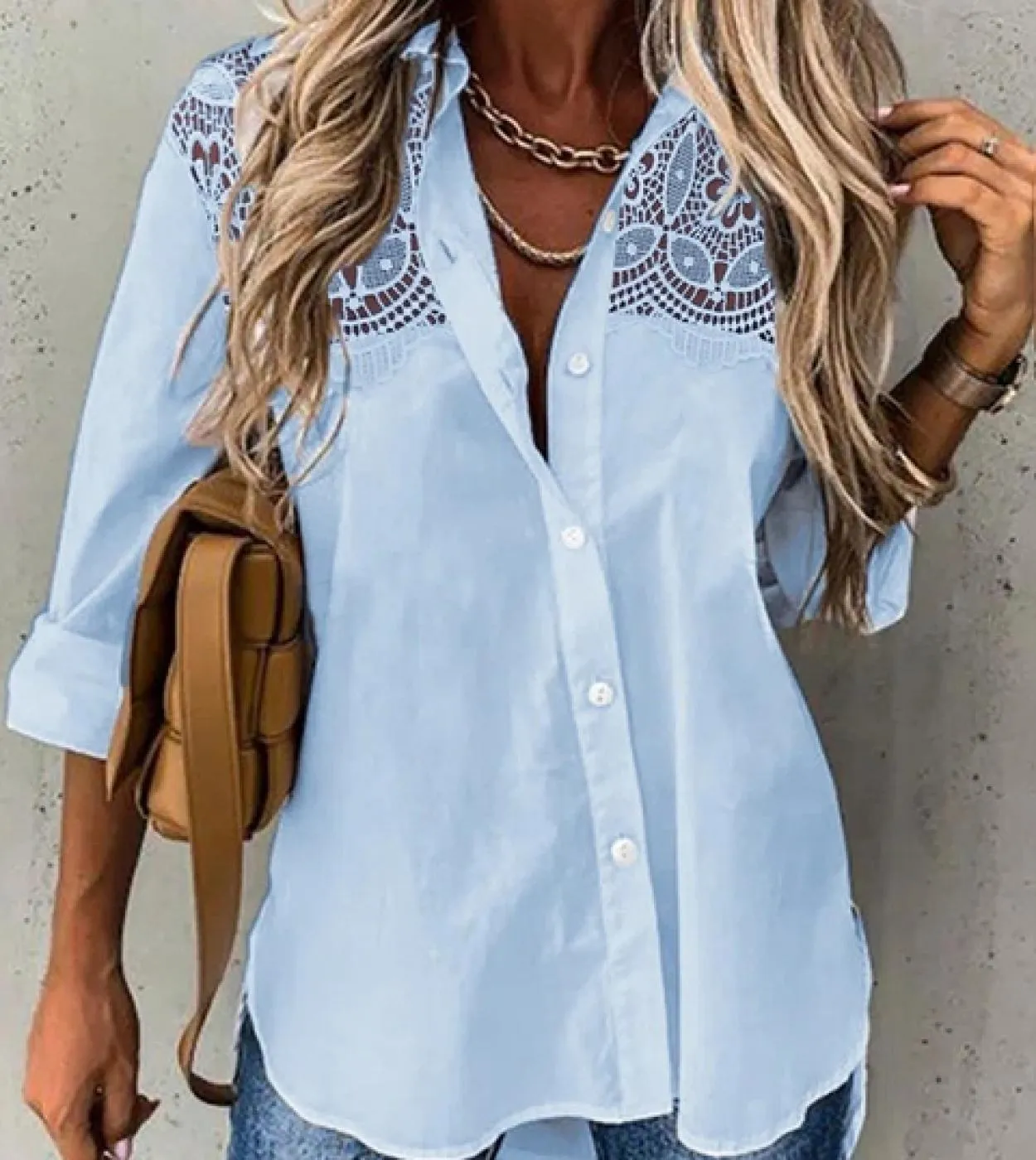 Elegante camicia patchwork in pizzo con ricamo camicetta cava da donna primavera estate 2023 top a maniche lunghe Blusas allenta