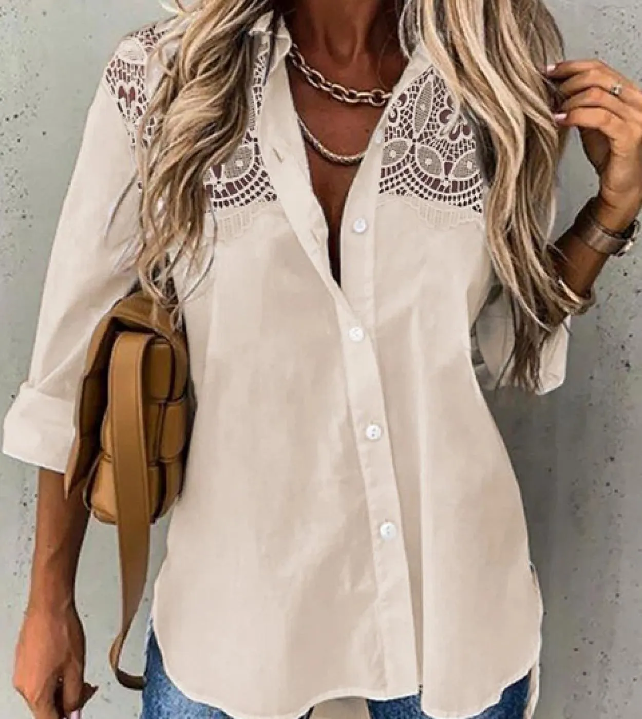 Elegante camicia patchwork in pizzo con ricamo camicetta cava da donna primavera estate 2023 top a maniche lunghe Blusas allenta