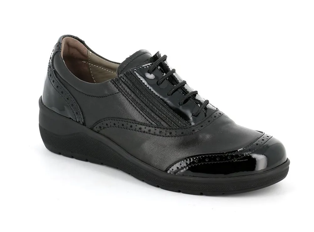 Francesina donna pelle e vernice nera GRUNLAND SCARPA ESTRAIBILE  SC5042 68DAPE nero