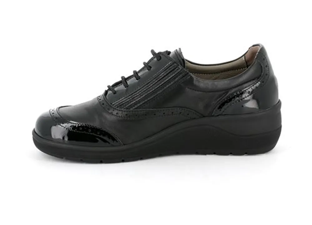 Francesina donna pelle e vernice nera GRUNLAND SCARPA ESTRAIBILE  SC5042 68DAPE nero