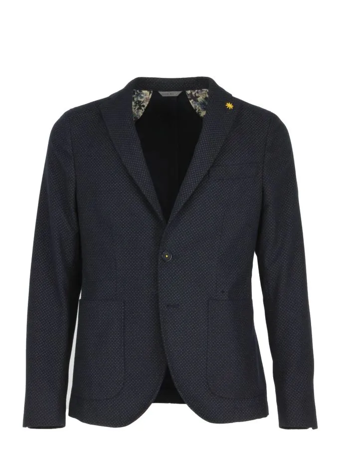 Giacca blazer blu microfantasia con toppe