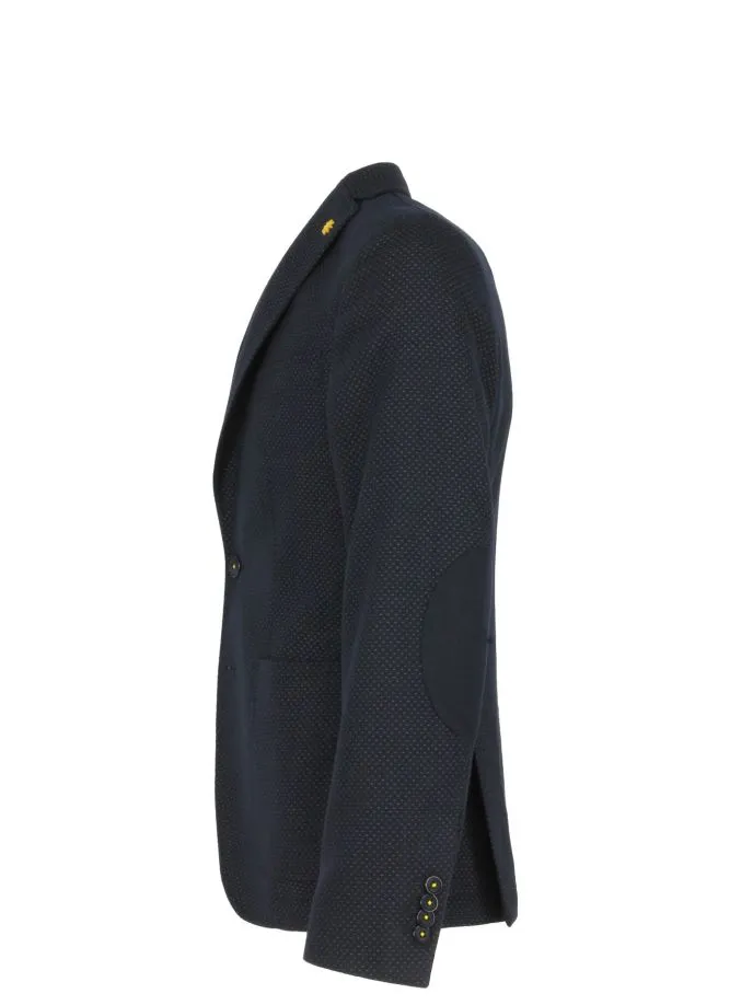 Giacca blazer blu microfantasia con toppe