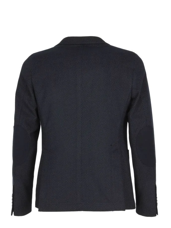 Giacca blazer blu microfantasia con toppe